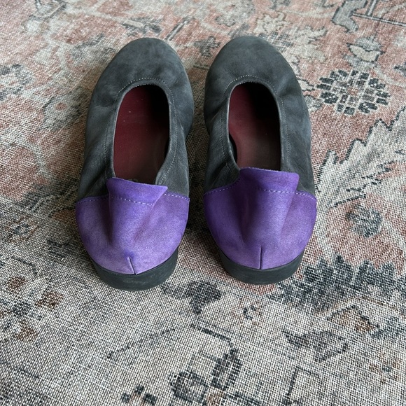 Arche Achette Nubuck Leather Gray and Purple Cushioned Ballet Flats - Picture 3 of 6